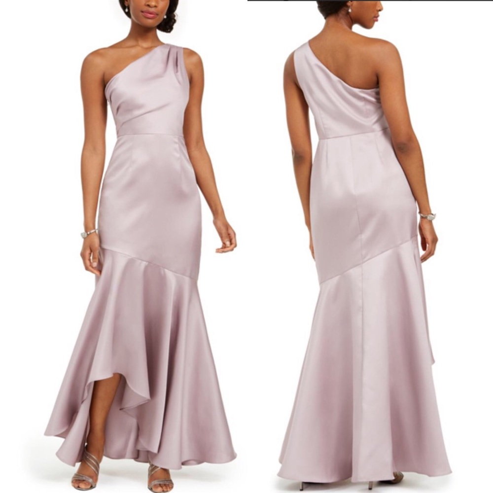 ADRIANNA PAPELL
ONE-SHOULDER RUFFLED EVENING DRESS